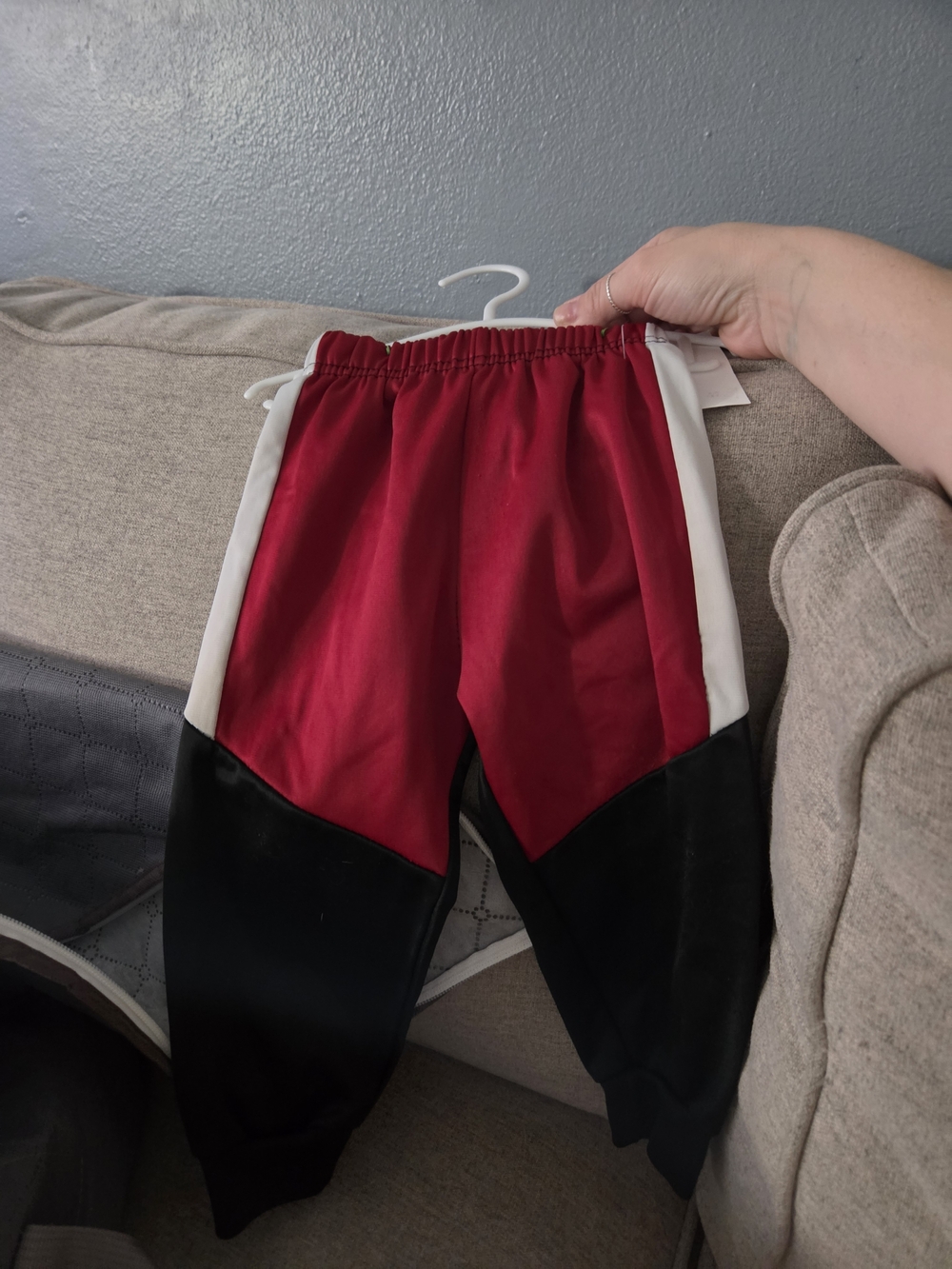 Kids Red & Black Colorblock Joggers with White Side Stripes